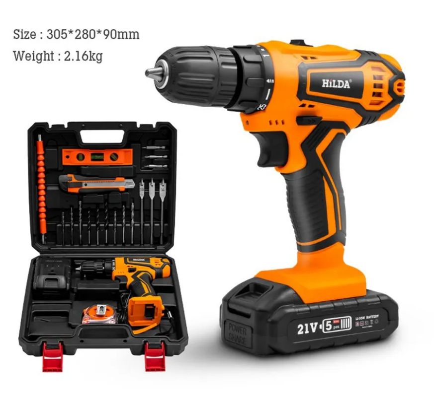 Аккумуляторная дрель шуруповерт 21V 19 предметов